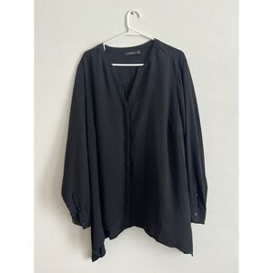 Apt. 9 Blouse Top Womens 2X Black Pleated V Neck Button Front Everyday Wear